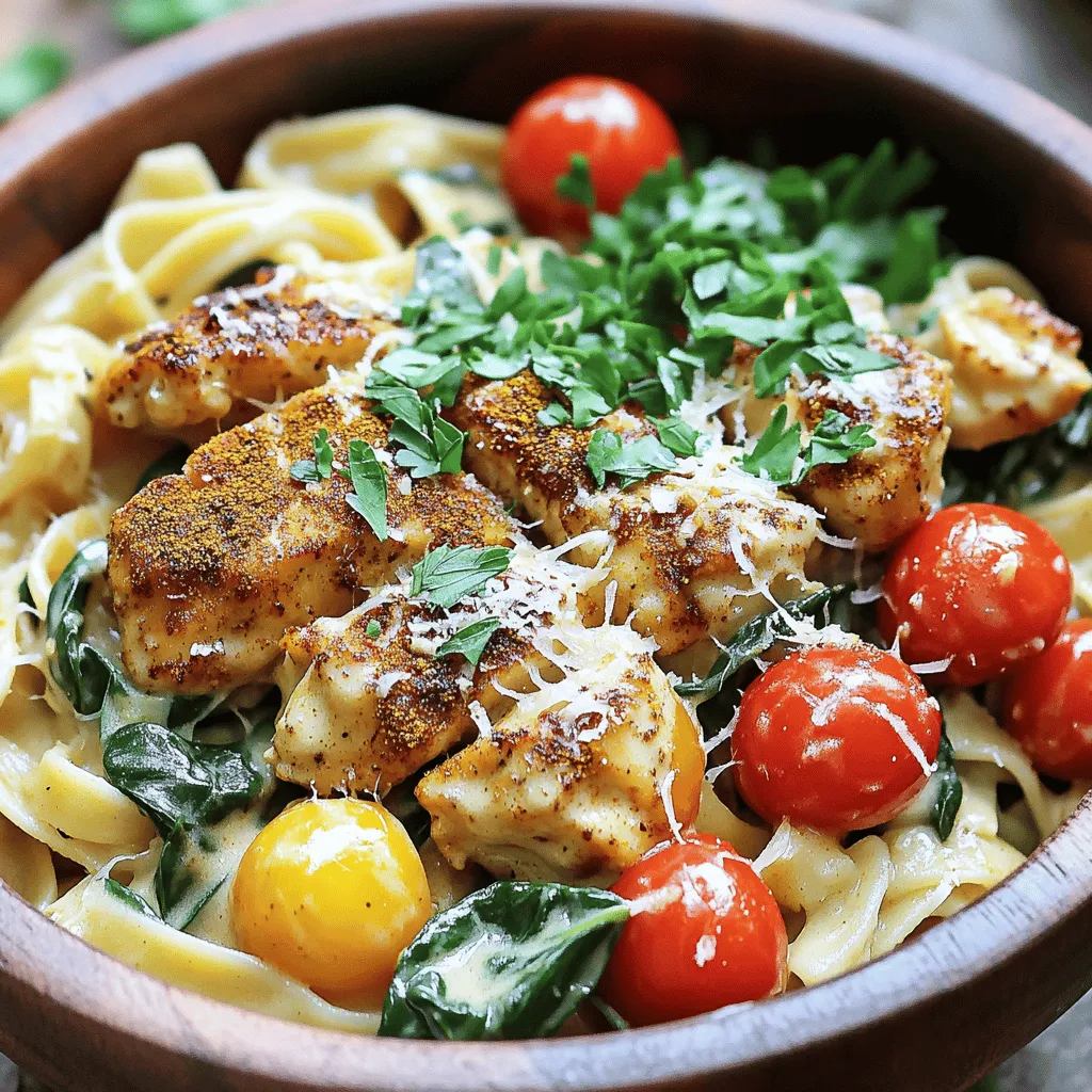 For this dish, you will need: - 8 oz linguine pasta - 2 boneless, skinless chicken breasts, cut into bite-sized pieces - 4 tablespoons cowboy butter (see below for recipe) - 3 cloves garlic, minced - 1 teaspoon paprika - 1/2 teaspoon cayenne pepper (adjust to taste) - 1 cup heavy cream - 1 cup cherry tomatoes, halved - 2 cups fresh spinach - Salt and black pepper to taste - Fresh parsley, chopped, for garnish - Grated Parmesan cheese, for serving (optional)