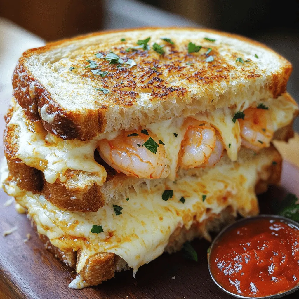 Cheesy Garlic Bread Shrimp Grilled Cheese Delight