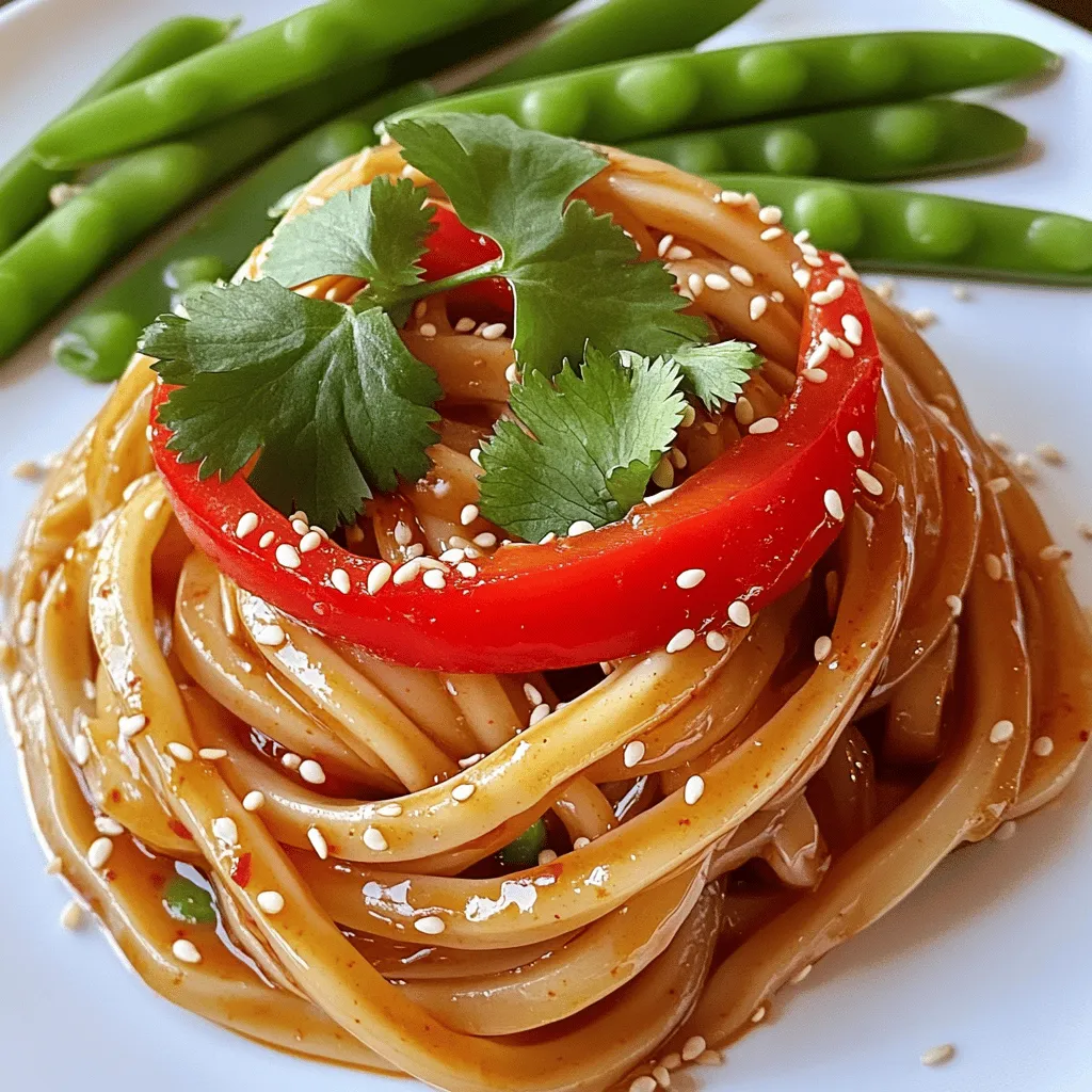 - 300g udon noodles - 4 tablespoons chili oil - 2 cloves garlic, minced - 1-inch piece ginger, grated