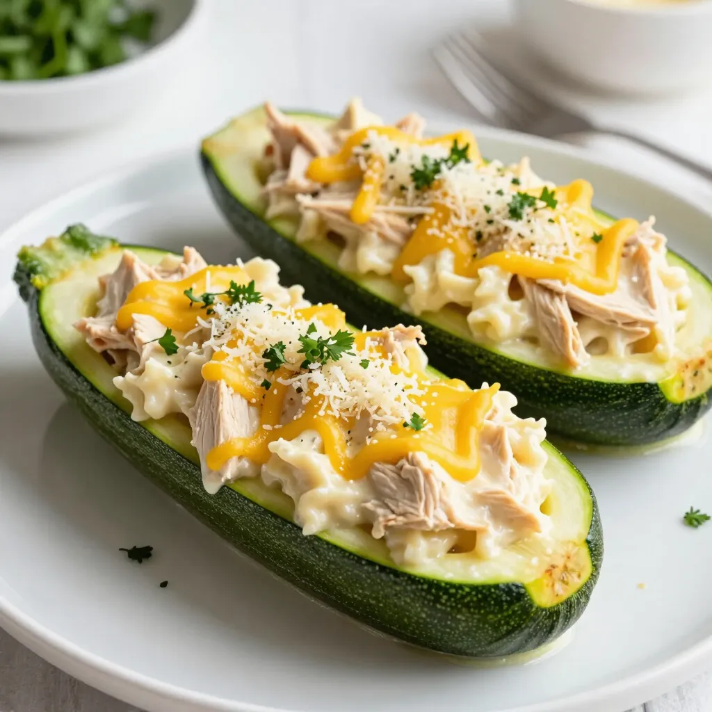 Chicken Alfredo Stuffed Zucchini Boats Easy Recipe