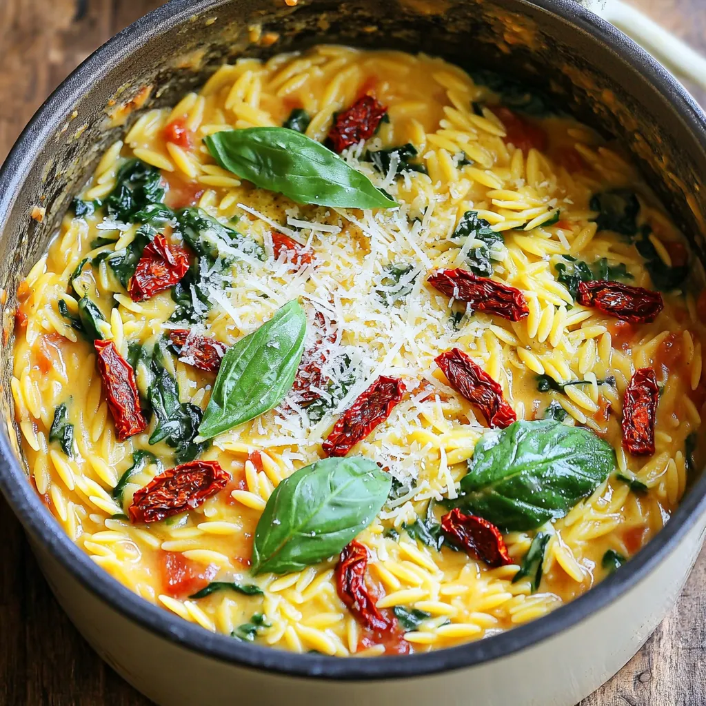 One Pot Creamy Sun Dried Tomato Orzo Delight