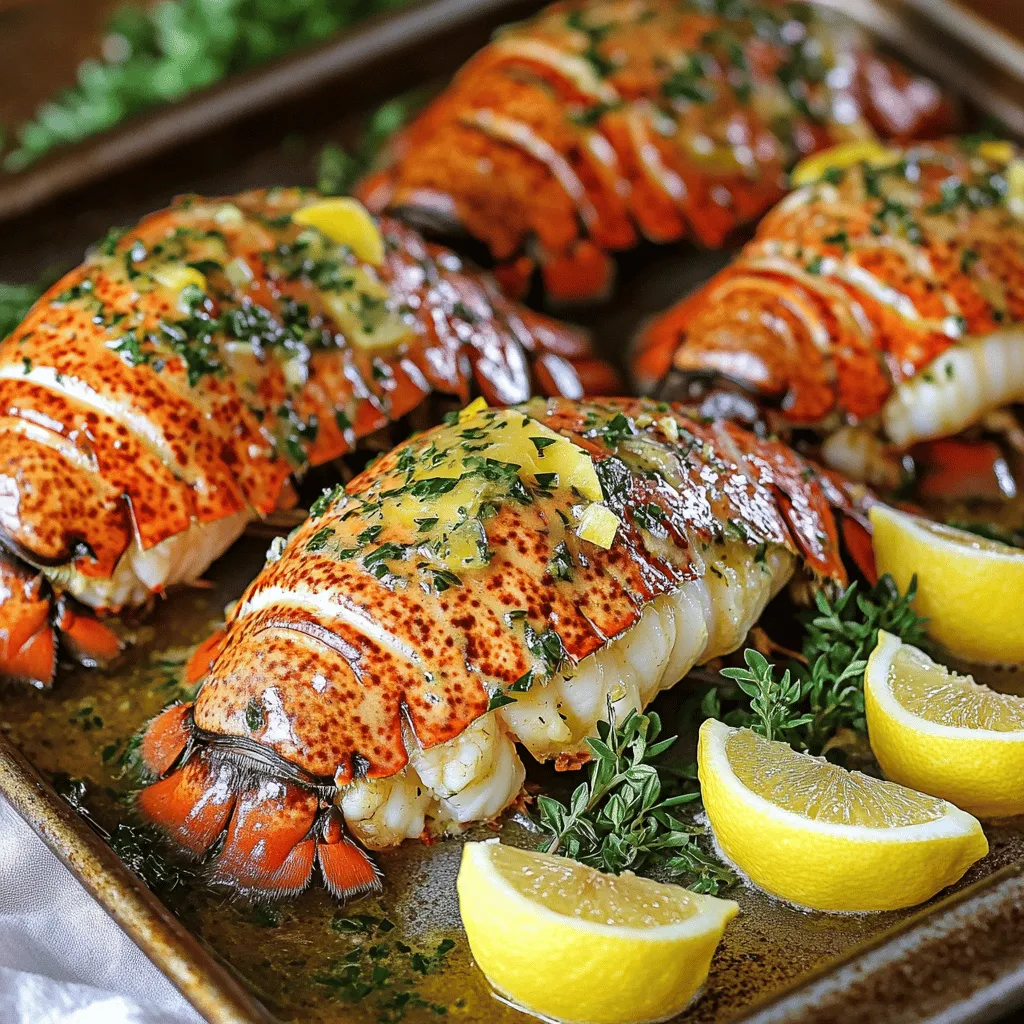 - 4 lobster tails - 1/2 cup unsalted butter (1 stick) - 4 cloves garlic, minced - 2 tablespoons fresh parsley, finely chopped - 1 tablespoon fresh thyme leaves, chopped - 1 teaspoon lemon zest - 1 tablespoon lemon juice - 1 teaspoon paprika - Salt and pepper to taste - Lemon wedges, for serving