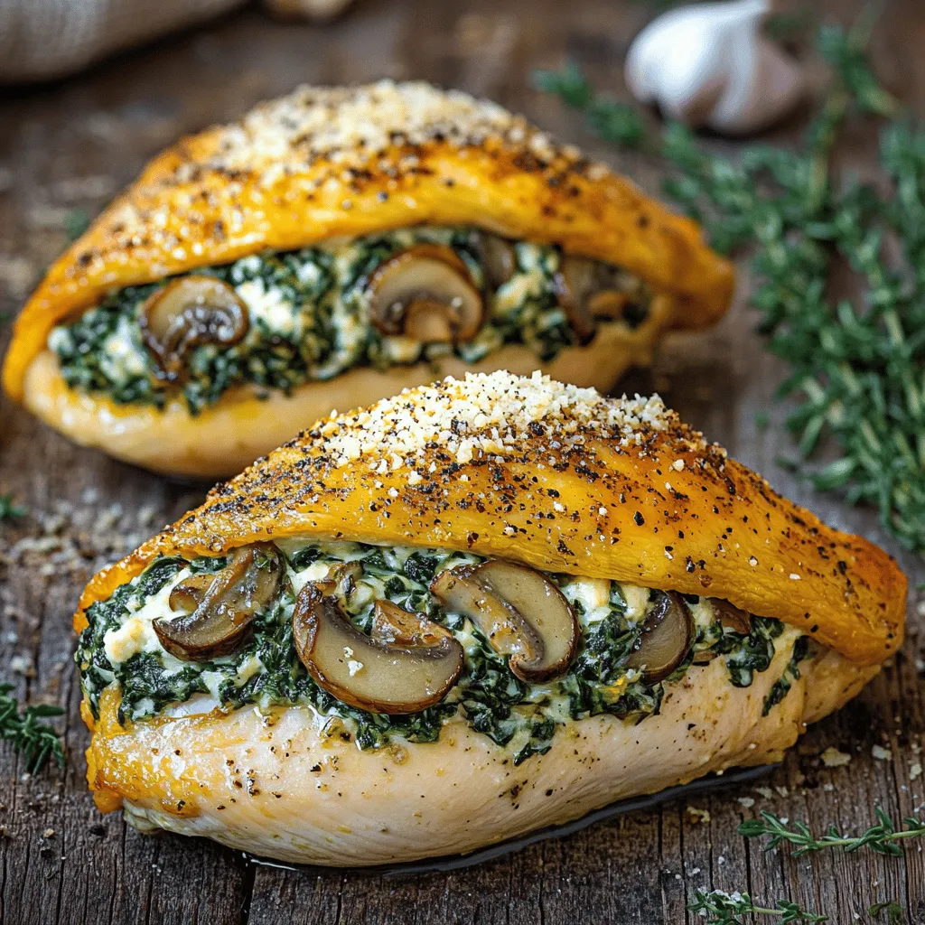 - 4 boneless, skinless chicken breasts - 1 cup finely chopped mushrooms (cremini or button) - 1/2 cup fresh spinach, chopped