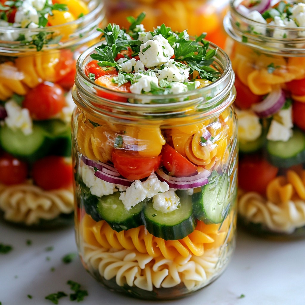Greek Pasta Salad Jars Colorful and Tasty Delight