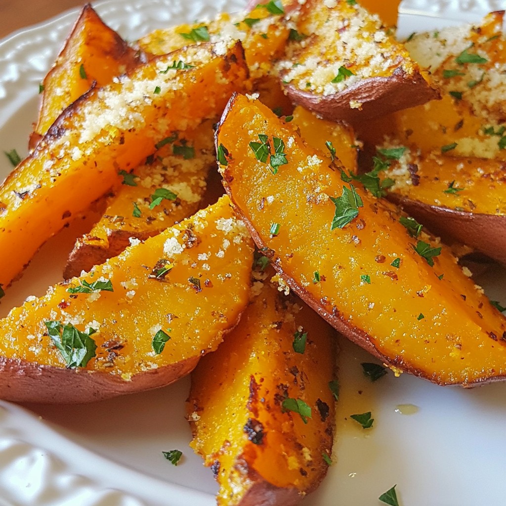 Garlic Parmesan Sweet Potato Wedges Crisp and Flavorful